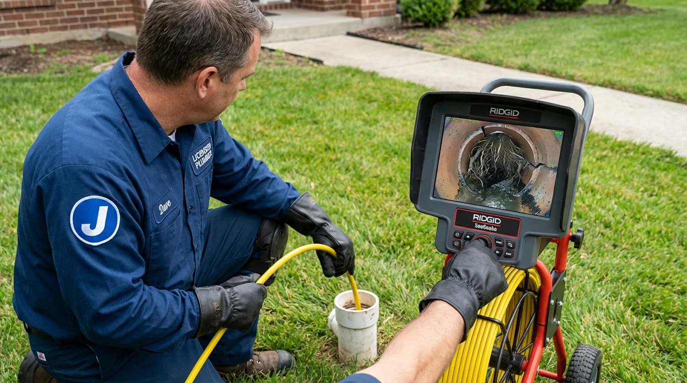 Sewer camera inspection being performed by Johns Plumbing LLC in Lowell